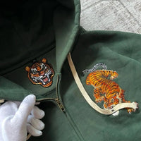 Vintage Tiger Embroidered Green Zip Up Hoodie — dettaglio del tessuto