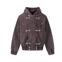 Vintage Washed Airplane Clip Denim Jacket Coat — vista frontale