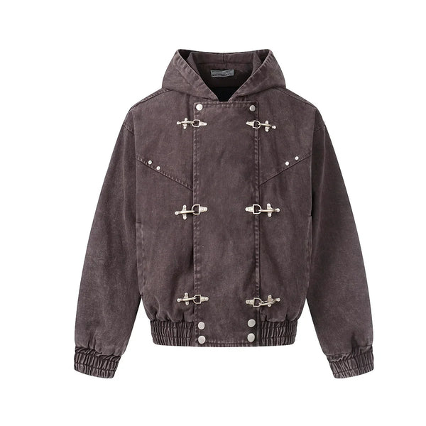 Vintage Washed Airplane Clip Denim Jacket Coat — vista frontale