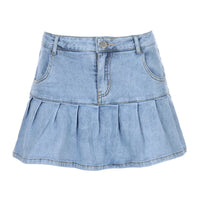 Vintage Washed Pleated Denim Mini Skirt Women — vista frontale