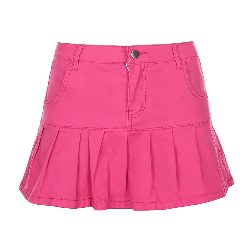Vintage Washed Pleated Denim Mini Skirt Women — dettaglio