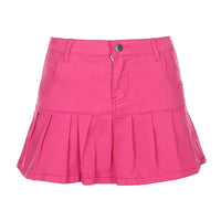 Vintage Washed Pleated Denim Mini Skirt Women — dettaglio