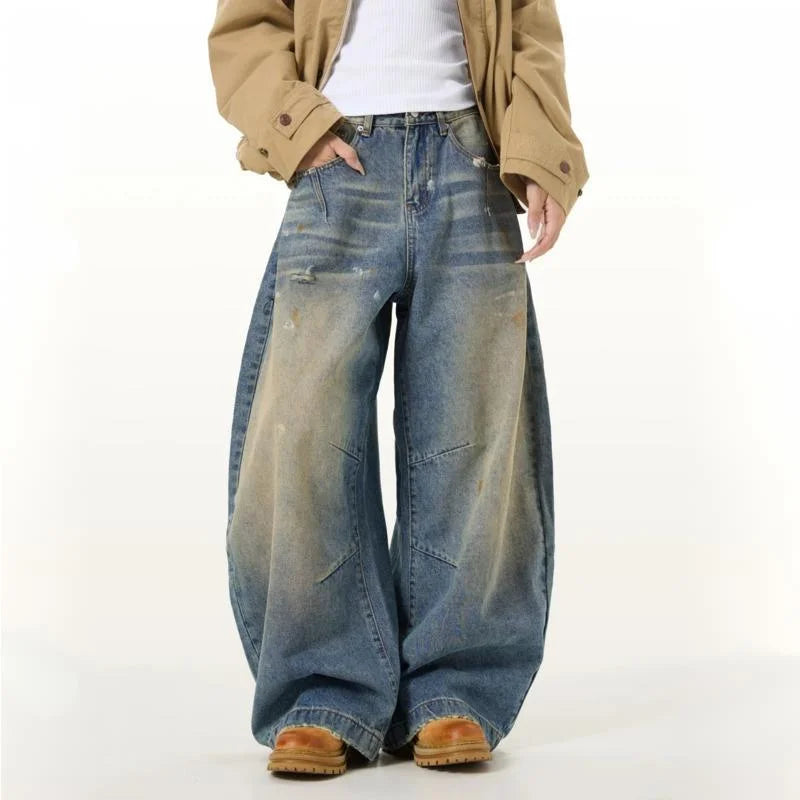 Vintage Wide Leg Washed Faux Dirt Barrel Jeans — dettaglio della stampa