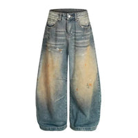 Vintage Wide Leg Washed Faux Dirt Barrel Jeans — vista frontale