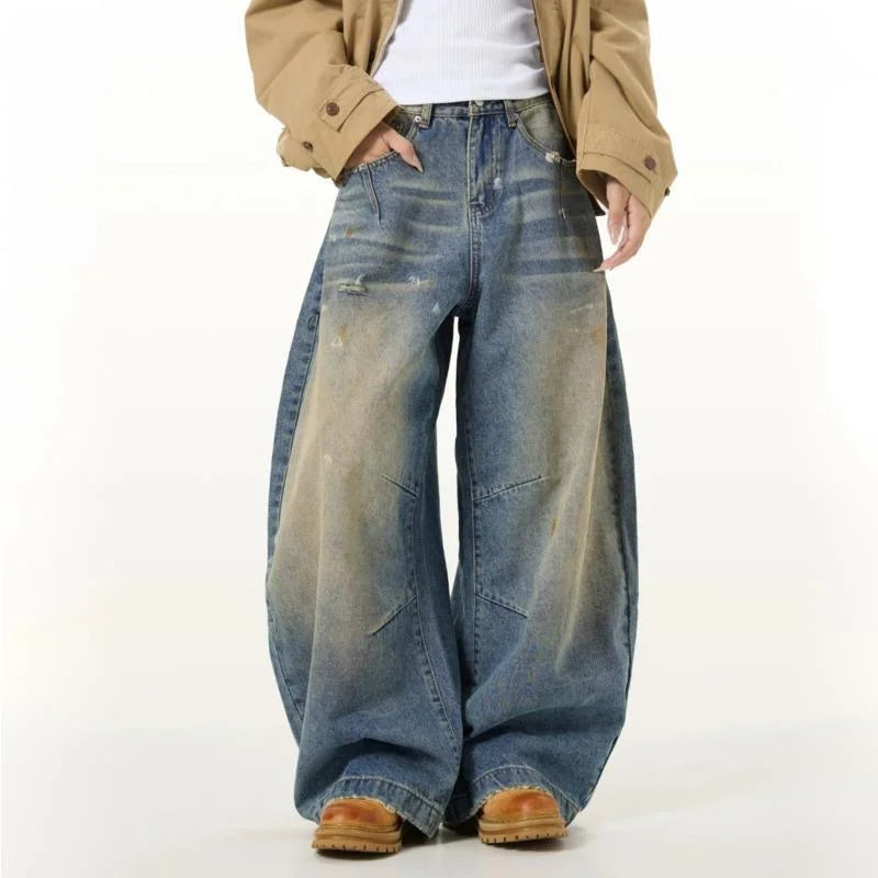 Vintage Wide Leg Washed Faux Dirt Barrel Jeans — vista posteriore