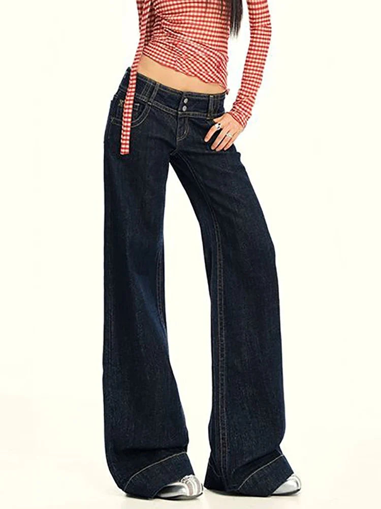 Vintage Womens Low Waist Wide Leg Jeans — vista posteriore