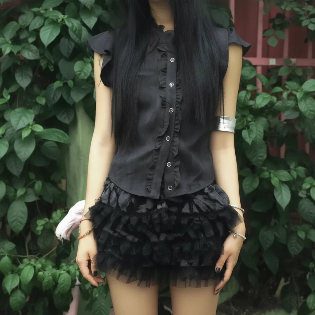 Vintage Womens Ruffled Sleeveless Blouse Shirt — vista posteriore