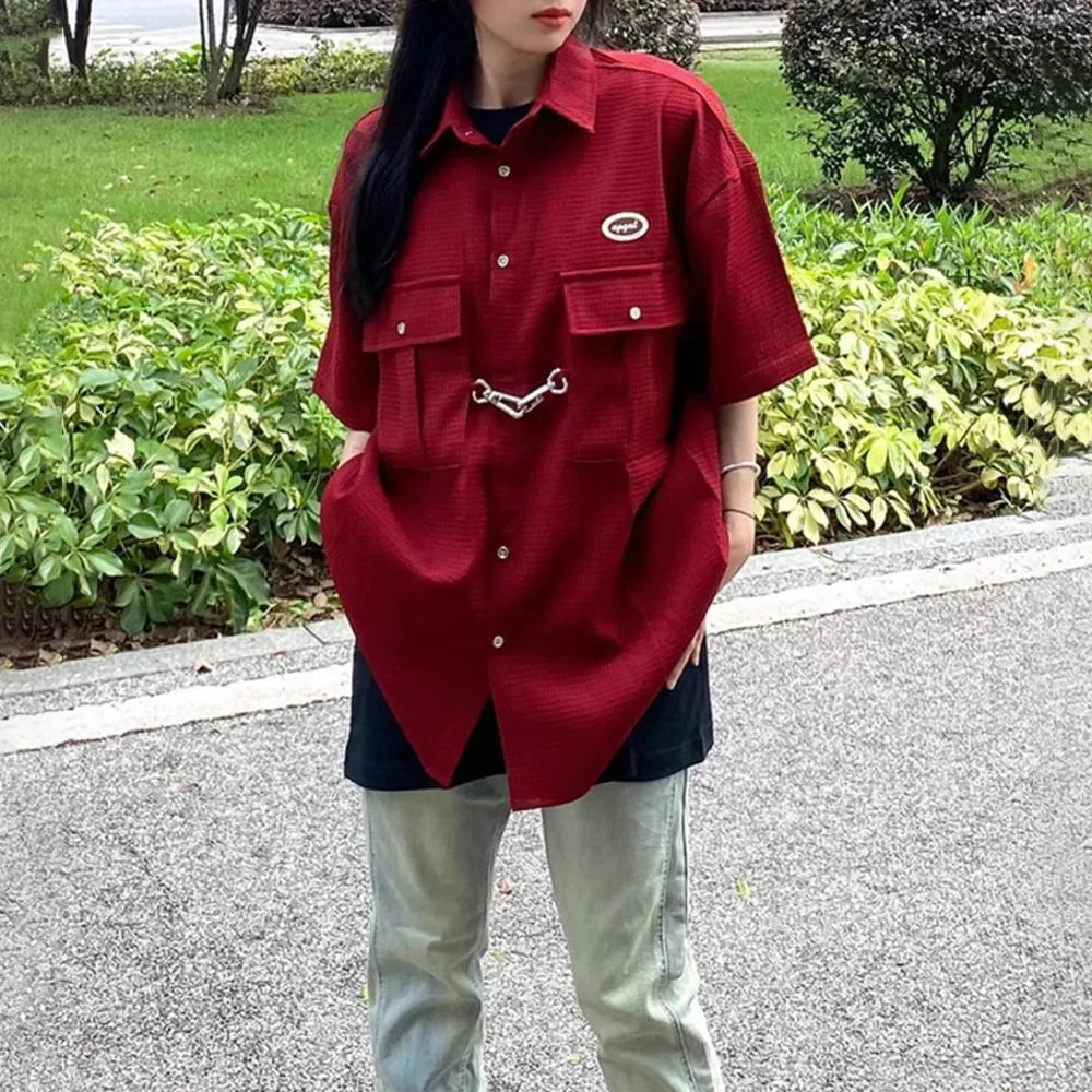 Waffle Button Up Short Sleeve Shirt — dettaglio della stampa