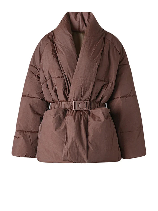 Waist Belt Padded Parka Coat — vista frontale