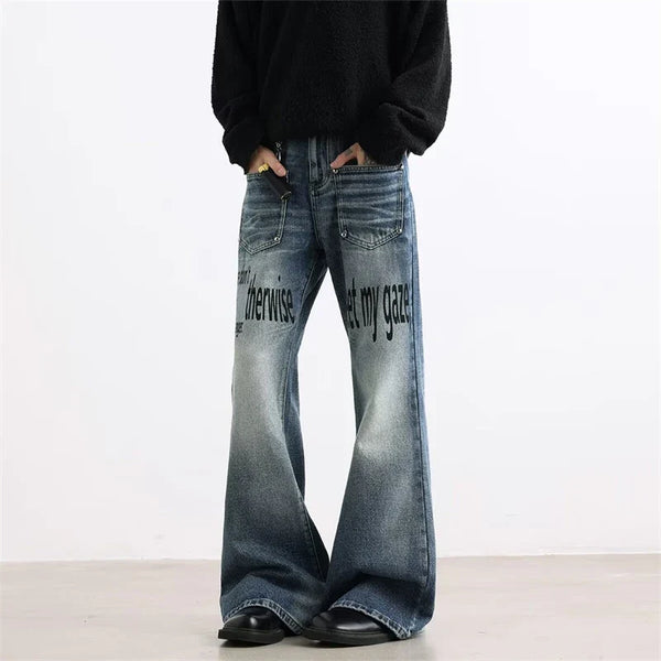 Y2K Warning Print Denim Jeans