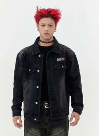 Washed Armour Panel Denim Jacket — vista laterale