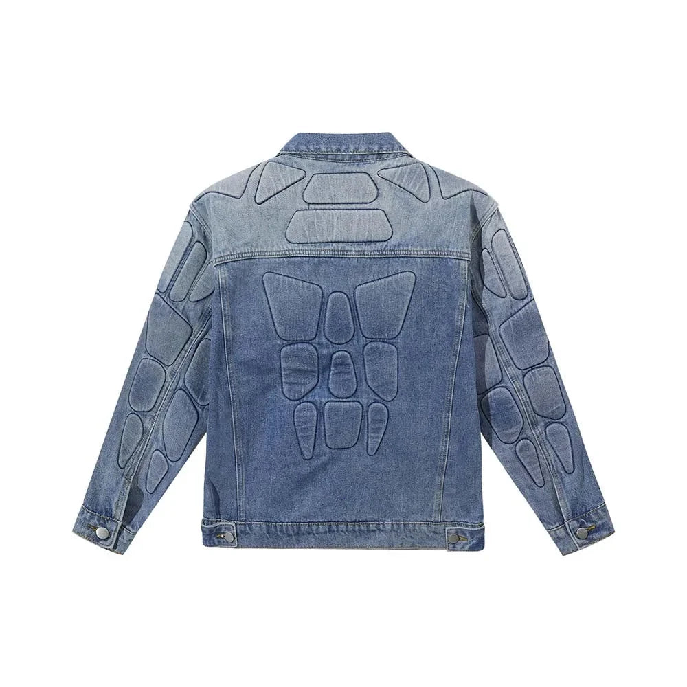 Washed Armour Panel Denim Jacket — dettaglio del tessuto