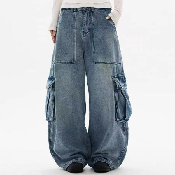 Y2K Washed Baggy Barrel Cargo Jeans
