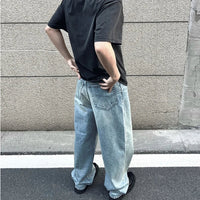 Washed Blue Streetwear Boot Cut Baggy Jeans — dettaglio