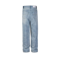 Washed Blue Streetwear Boot Cut Baggy Jeans — vista completa