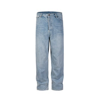 Washed Blue Streetwear Boot Cut Baggy Jeans — vista frontale