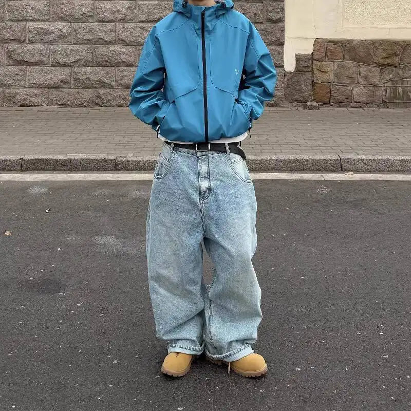 Washed Blue Streetwear Boot Cut Baggy Jeans — in alternativa
