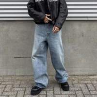 Washed Blue Streetwear Boot Cut Baggy Jeans — vista posteriore