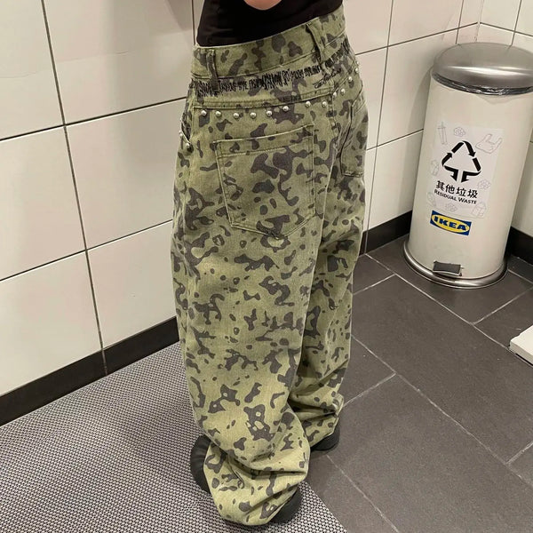 Y2K Washed Camouflage Baggy Jeans