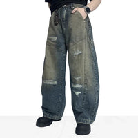 Washed Contrast Wide Leg Curved Knife Barrel Jeans — vista posteriore