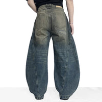 Washed Contrast Wide Leg Curved Knife Barrel Jeans — dettaglio