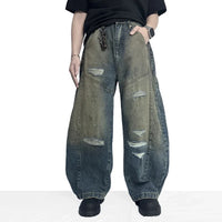 Washed Contrast Wide Leg Curved Knife Barrel Jeans — vista frontale