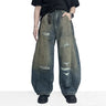 Y2K Washed Contrast Wide Leg Curved Knife Barrel Jeans