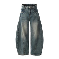 Washed Essentials Denim Curved Baggy Barrel Jeans — vista frontale