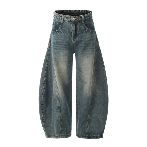 Washed Essentials Denim Curved Baggy Barrel Jeans — vista frontale