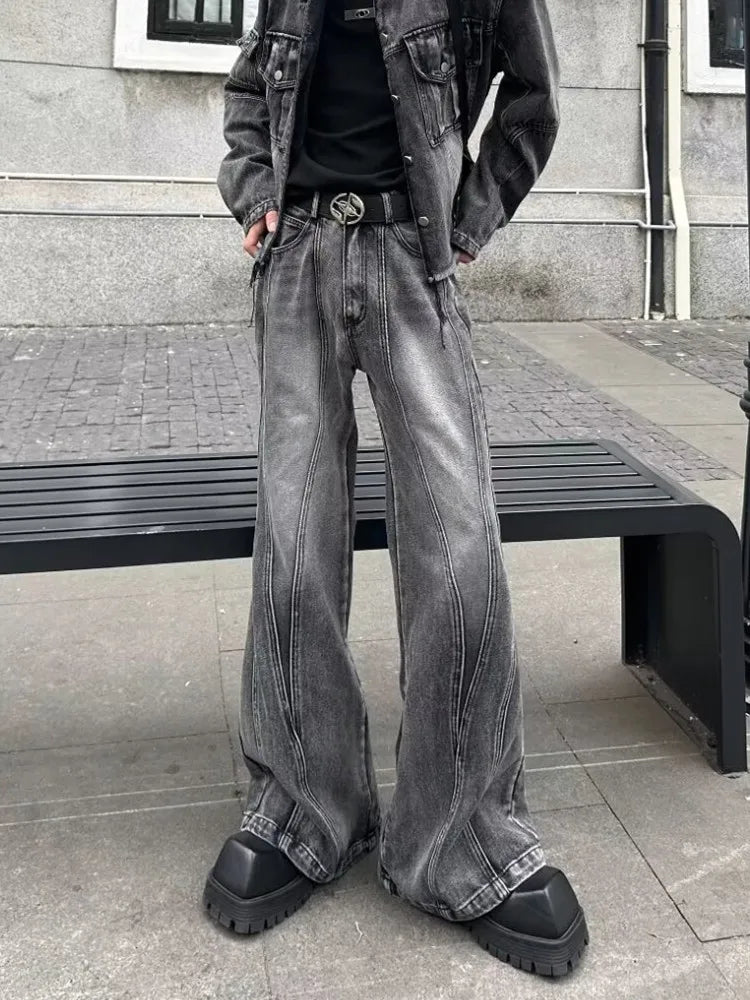 Washed Grey Baggy Stacked Flare Jeans — dettaglio del tessuto