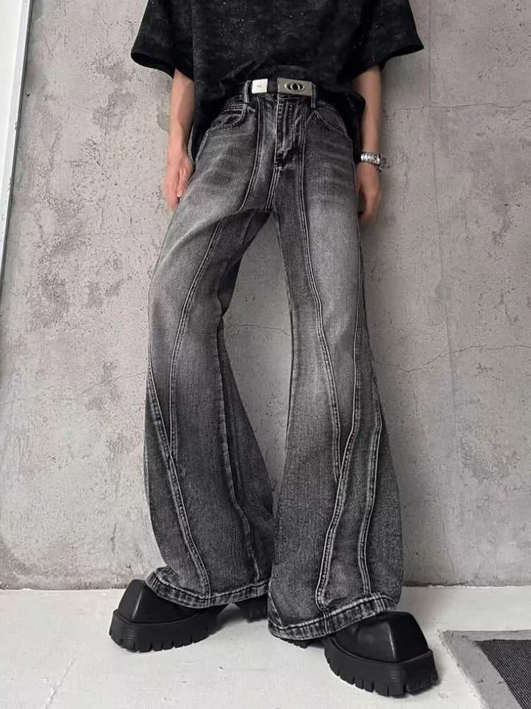 Washed Grey Baggy Stacked Flare Jeans — vista frontale