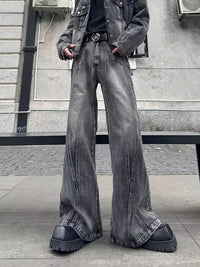 Washed Grey Baggy Stacked Flare Jeans — vista posteriore