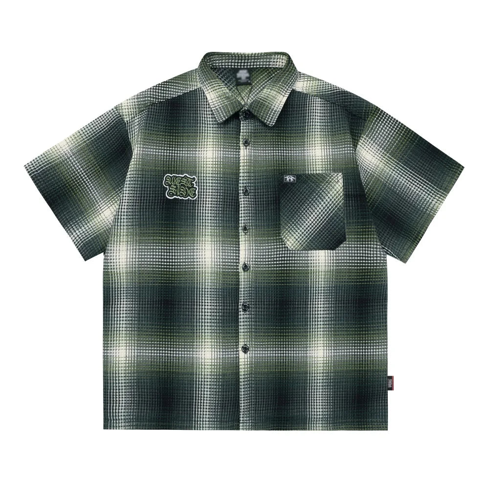West Side Patch Embroidery Plaid Short Sleeve Shirt — dettaglio della stampa