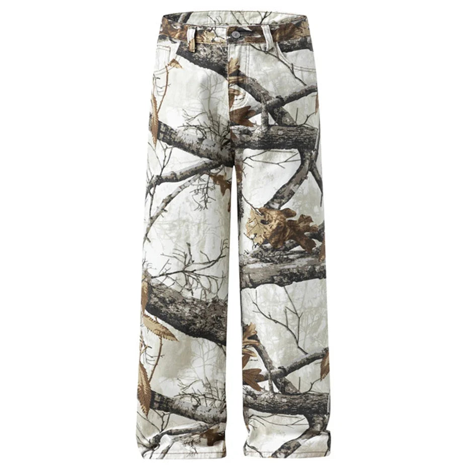 White Forest Camo Baggy Jeans — vista frontale