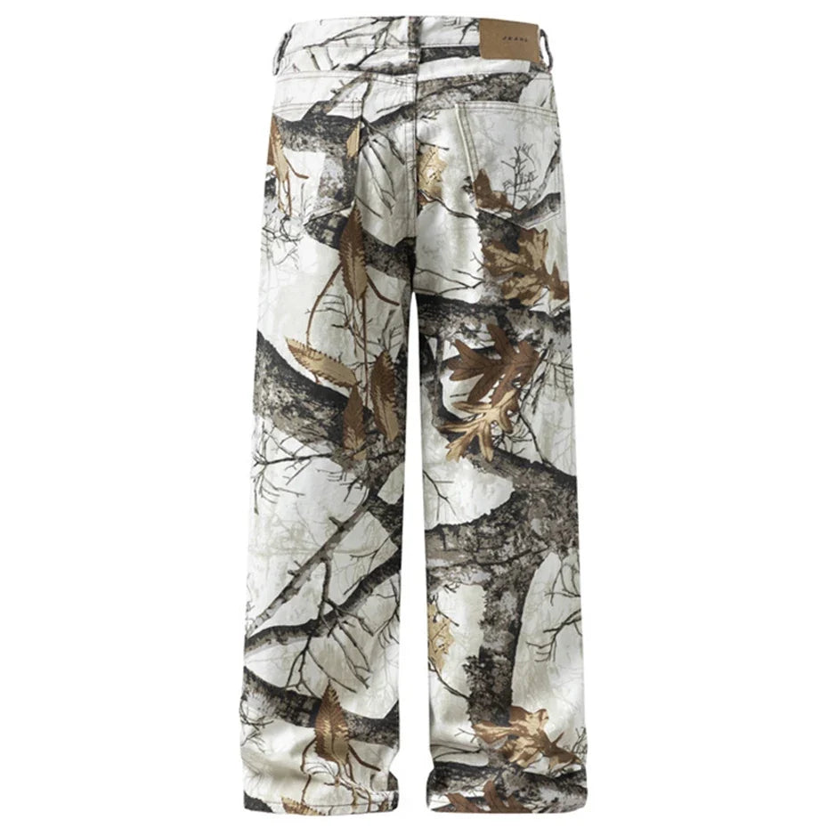 White Forest Camo Baggy Jeans — dettaglio della stampa