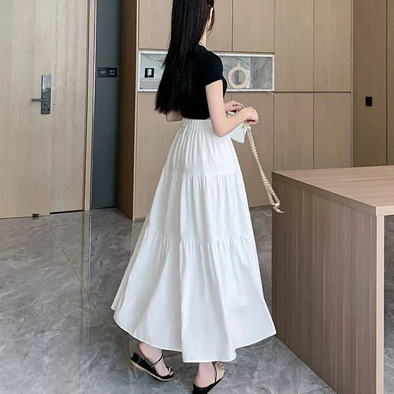 White Pink Tiered Casual Long Maxi Skirt — in alternativa