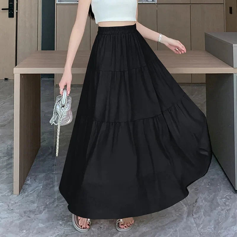 White Pink Tiered Casual Long Maxi Skirt — dettaglio del tessuto