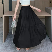 White Pink Tiered Casual Long Maxi Skirt — dettaglio del tessuto