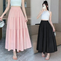 White Pink Tiered Casual Long Maxi Skirt — dettaglio della stampa
