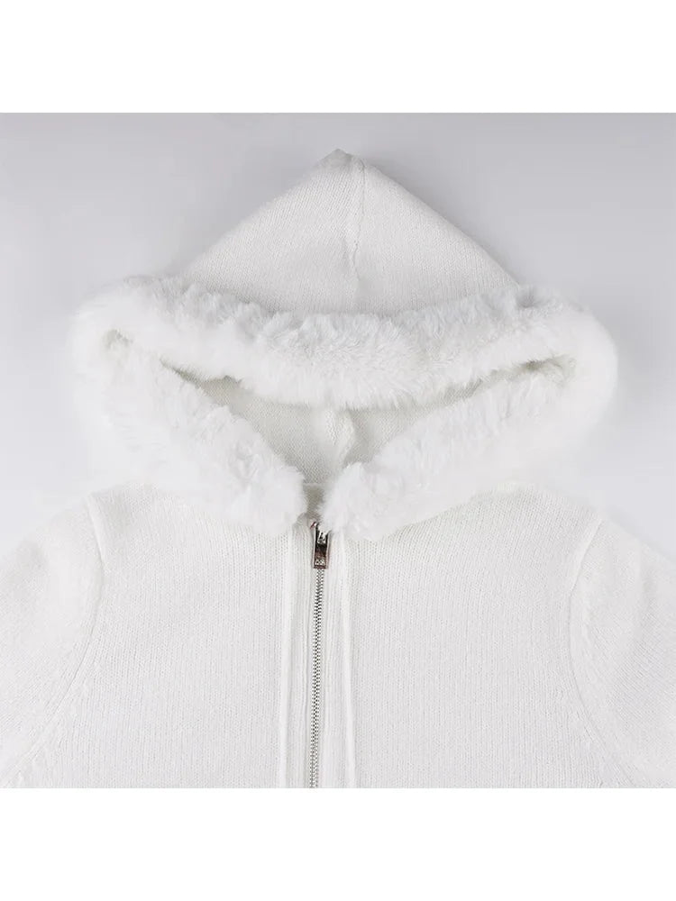 White Plush Crop Zip Up Hoodie — vista laterale