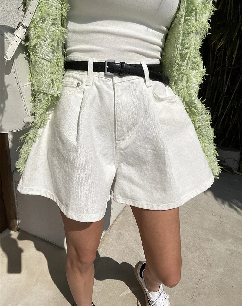 White Short High Waist Wide Leg Denim Shorts Jorts — dettaglio