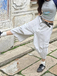 White Wide Leg Cargo Jorts — in alternativa