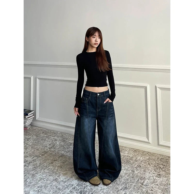 Wide Leg Baggy Denim Boot Cut Barrel Jeans — vista laterale