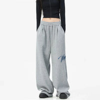 Wide Leg Embroidered Baggy Sweatpant Joggers Trousers — vista laterale