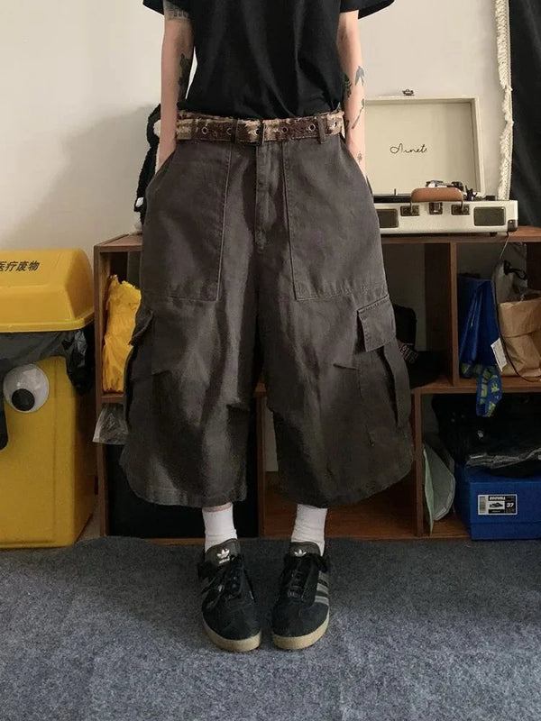 Wide Leg Vintage Cargo Jorts Shorts — vista frontale