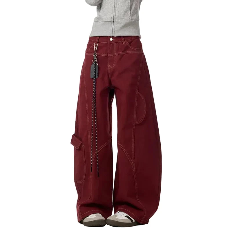 Wine Red Vintage High Waisted Baggy Barrel Jeans — vista posteriore