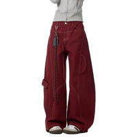 Wine Red Vintage High Waisted Baggy Barrel Jeans — vista posteriore