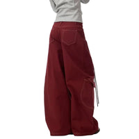 Wine Red Vintage High Waisted Baggy Barrel Jeans — dettaglio