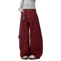 Wine Red Vintage High Waisted Baggy Barrel Jeans — dettaglio della stampa