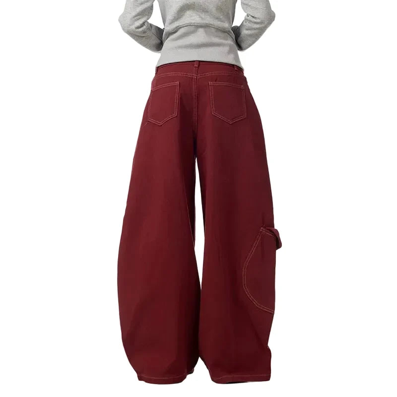Wine Red Vintage High Waisted Baggy Barrel Jeans — in alternativa